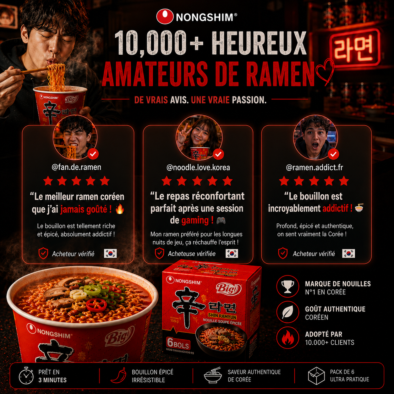Nongshin Red Big Bowl : Le Ramyun Iconique de Corée (Pack de 6) – Prêt en 3 Min 🔥