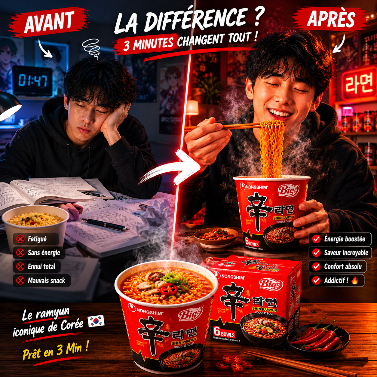 Nongshin Red Big Bowl : Le Ramyun Iconique de Corée (Pack de 6) – Prêt en 3 Min 🔥