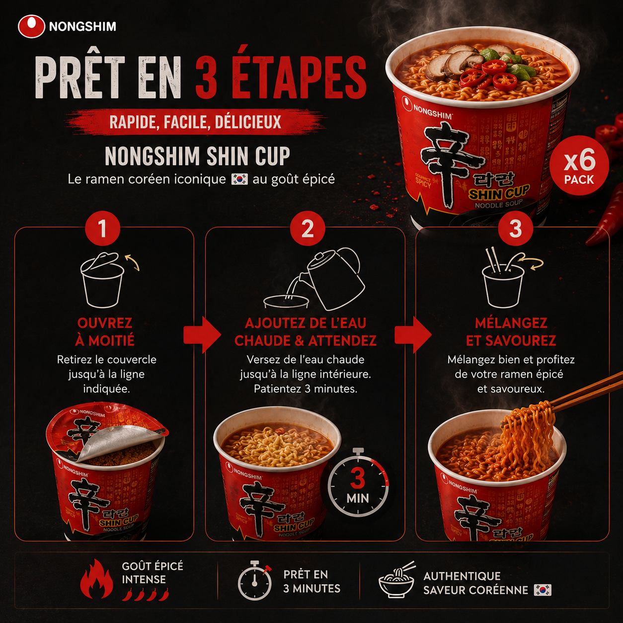 🔥 Nongshim Shin Cup x6 - Le Ramen Coréen Viral que PERSONNE ne finit (Challenge TikTok)