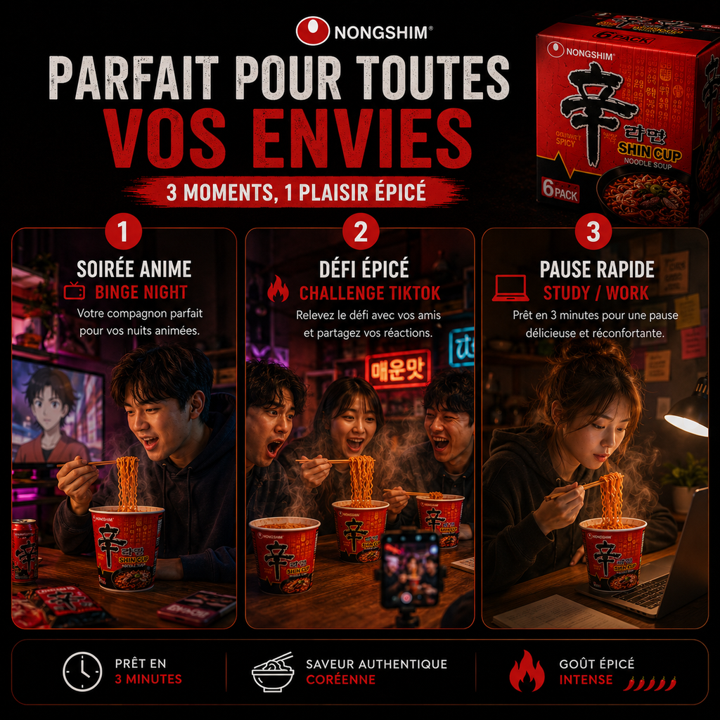 🔥 Nongshim Shin Cup x6 - Le Ramen Coréen Viral que PERSONNE ne finit (Challenge TikTok)