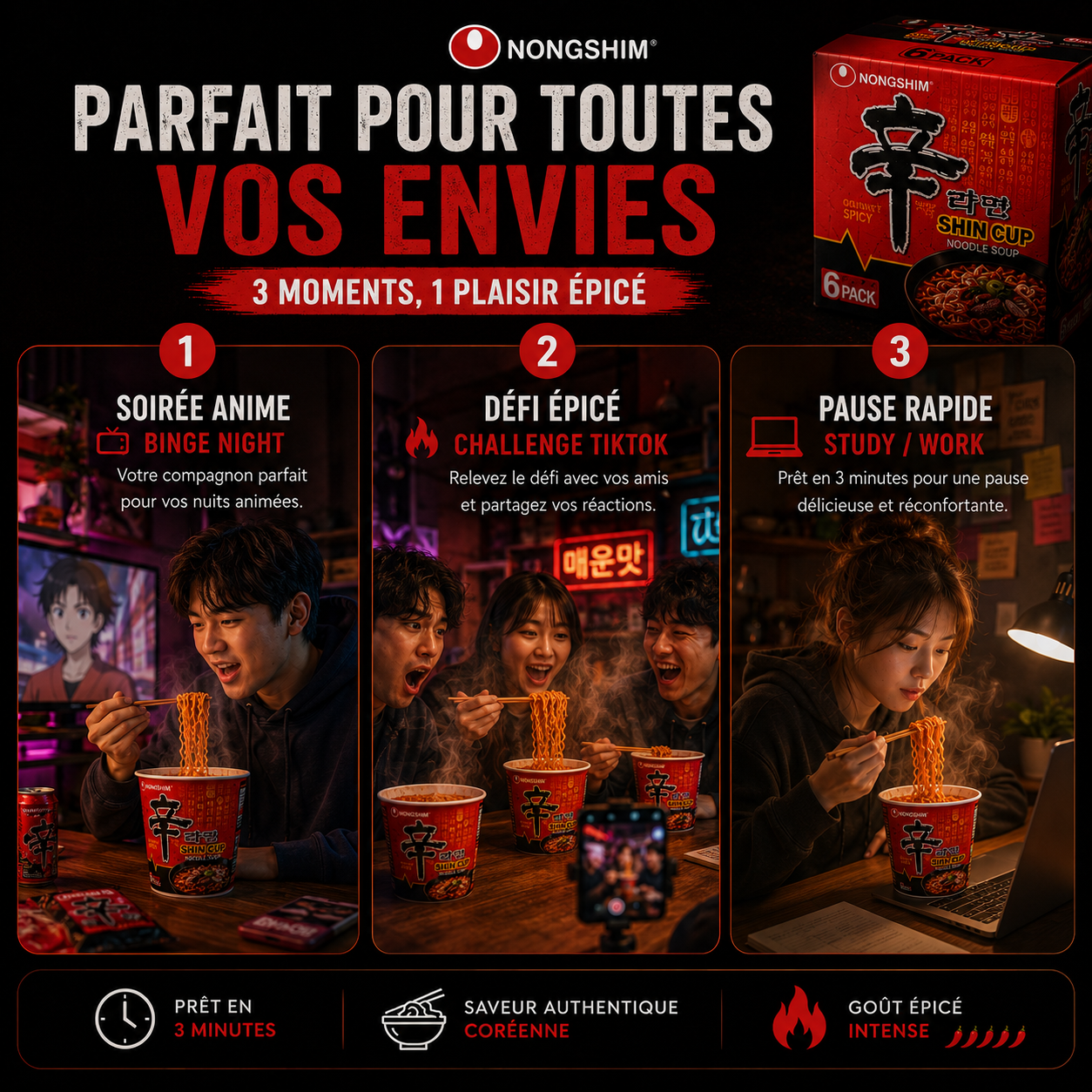 🔥 Nongshim Shin Cup x6 - Le Ramen Coréen Viral que PERSONNE ne finit (Challenge TikTok)