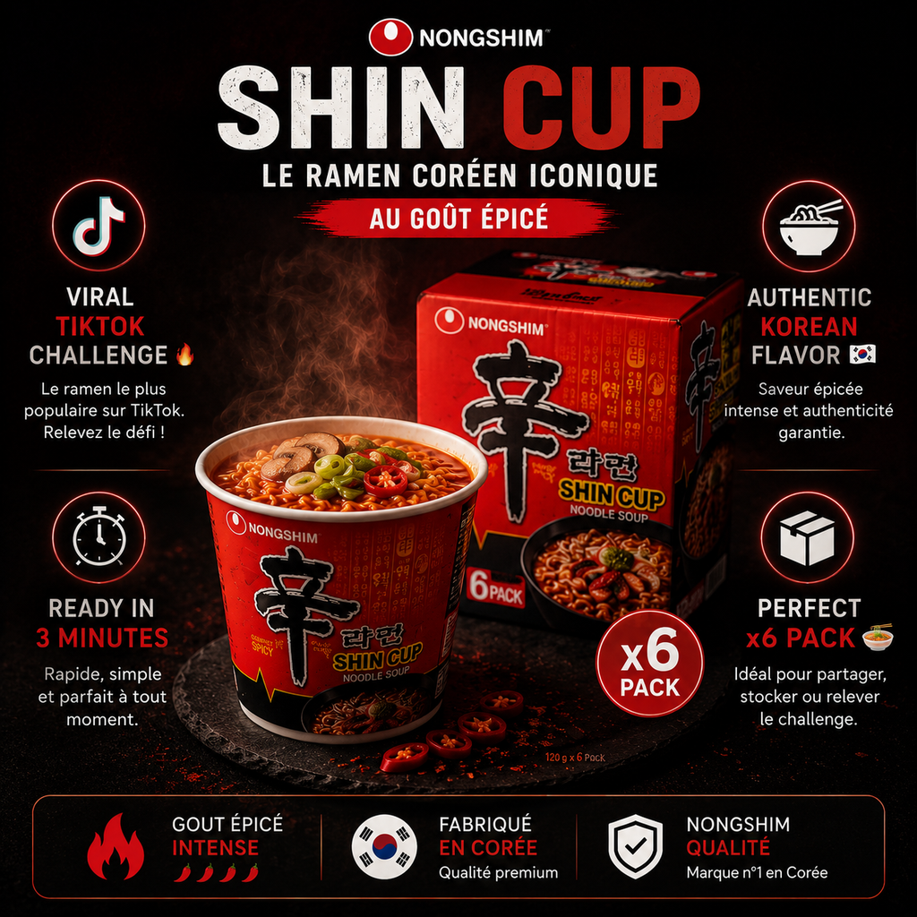 🔥 Nongshim Shin Cup x6 - Le Ramen Coréen Viral que PERSONNE ne finit (Challenge TikTok)