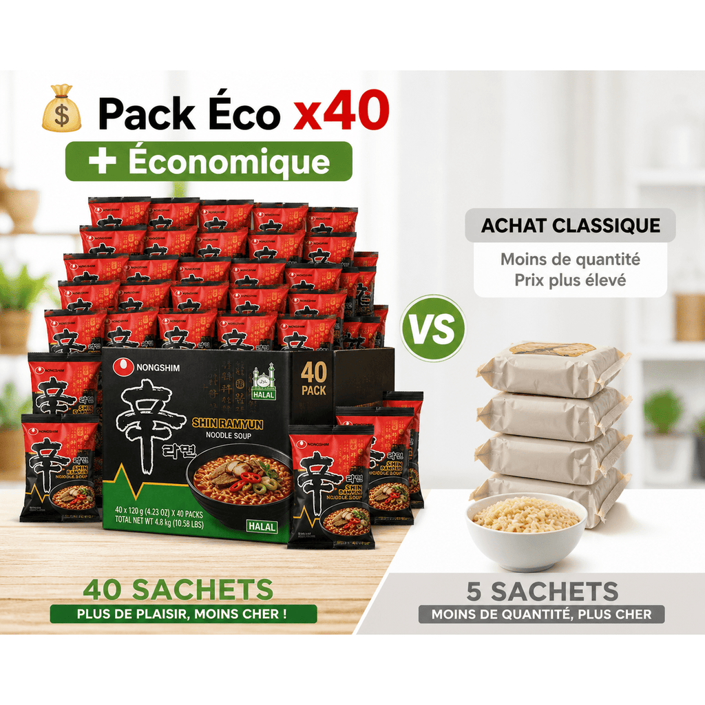Nongshim Shin Ramyun 🟢 HALAL | Pack Éco 40 Sachets | Le Ramyun Coréen N°1 Authentique - PikaonoodlesNongshim Shin Ramyun 🟢 HALAL | Pack Éco 40 Sachets | Le Ramyun Coréen N°1 Authentique