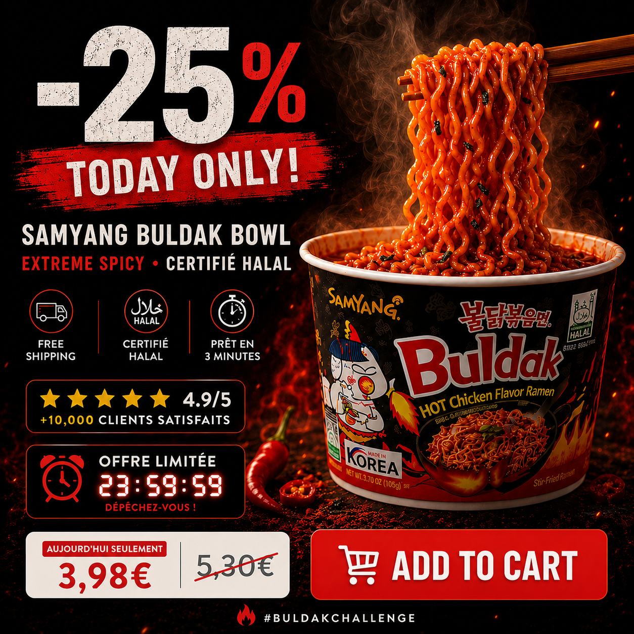 Ramen Samyang Buldak 🔥 Extreme Spicy – Certifié Halal ✅