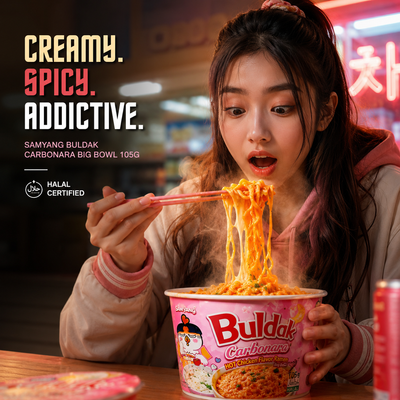 Samyang Buldak Carbonara — Le Ramen Coréen Viral Big Bowl 105g certifié Halal | Épicé & Crémeux en 4 Min - PikaonoodlesSamyang Buldak Carbonara — Le Ramen Coréen Viral Big Bowl 105g certifié Halal | Épicé & Crémeux en 4 Min