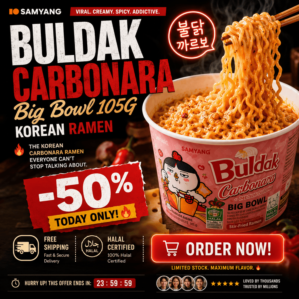 Samyang Buldak Carbonara — Le Ramen Coréen Viral Big Bowl 105g certifié Halal | Épicé & Crémeux en 4 Min - PikaonoodlesSamyang Buldak Carbonara — Le Ramen Coréen Viral Big Bowl 105g certifié Halal | Épicé & Crémeux en 4 Min