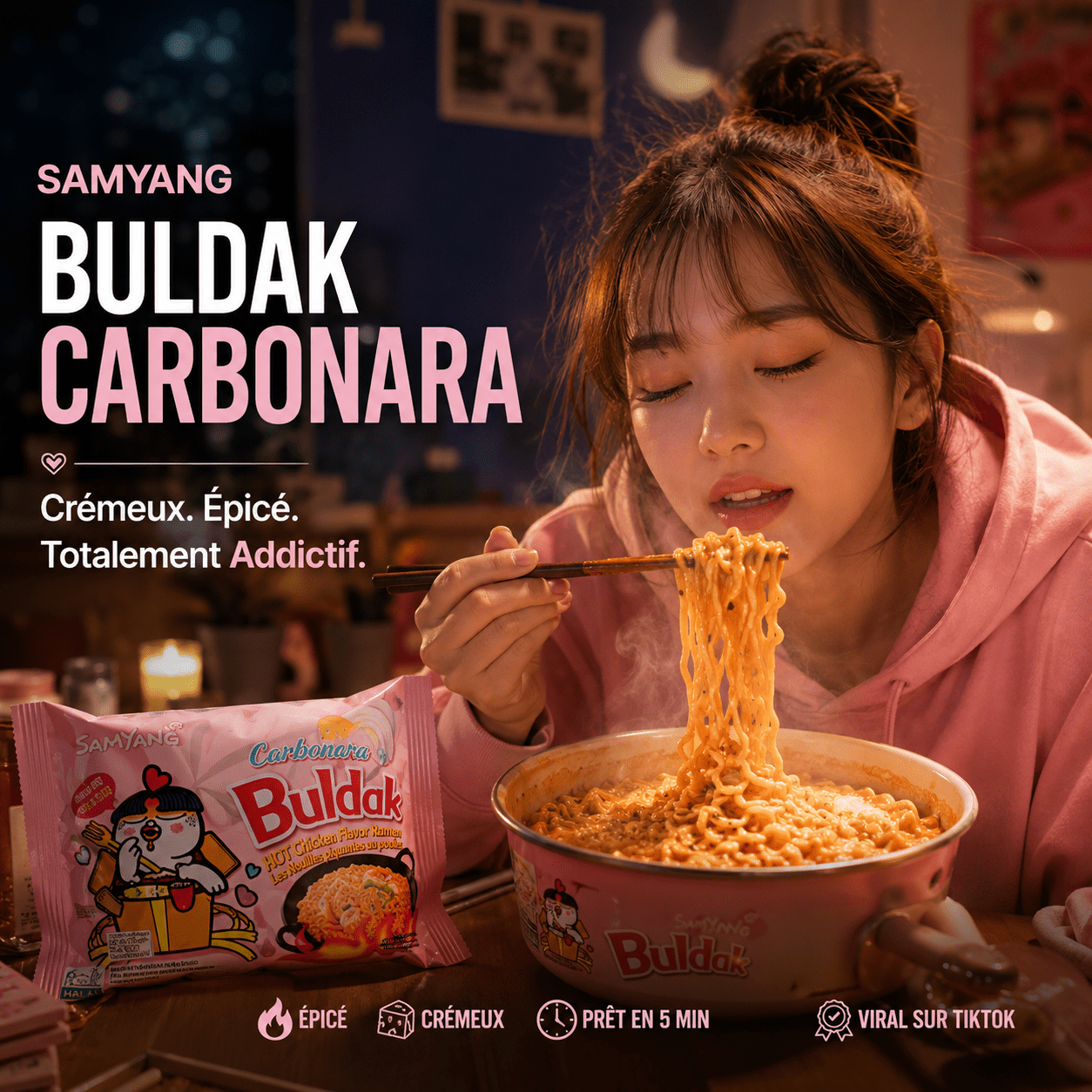 Samyang Buldak Carbonara 🌶️🧀 | 100% Halal Certifié | Le Ramen Viral & Crémeux - PikaonoodlesSamyang Buldak Carbonara 🌶️🧀 | 100% Halal Certifié | Le Ramen Viral & Crémeux