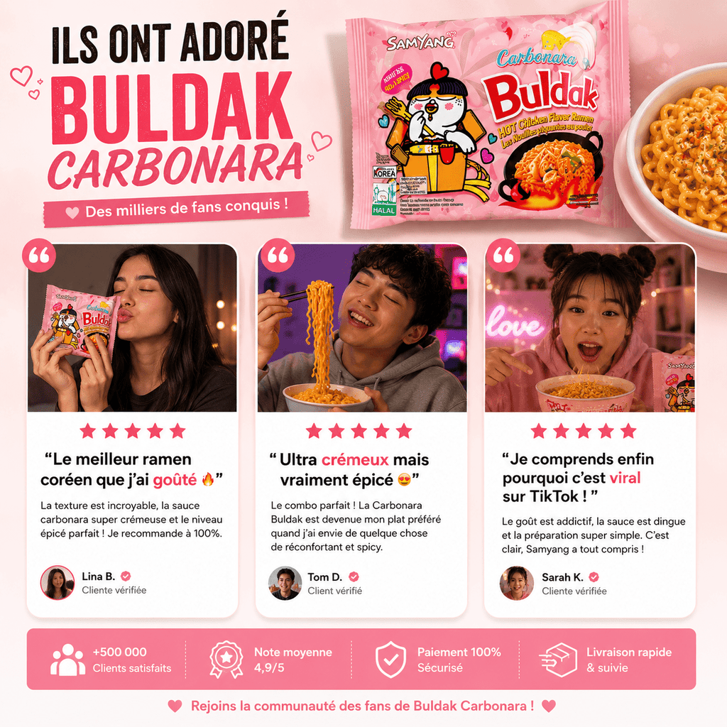Samyang Buldak Carbonara 🌶️🧀 | 100% Halal Certifié | Le Ramen Viral & Crémeux - PikaonoodlesSamyang Buldak Carbonara 🌶️🧀 | 100% Halal Certifié | Le Ramen Viral & Crémeux