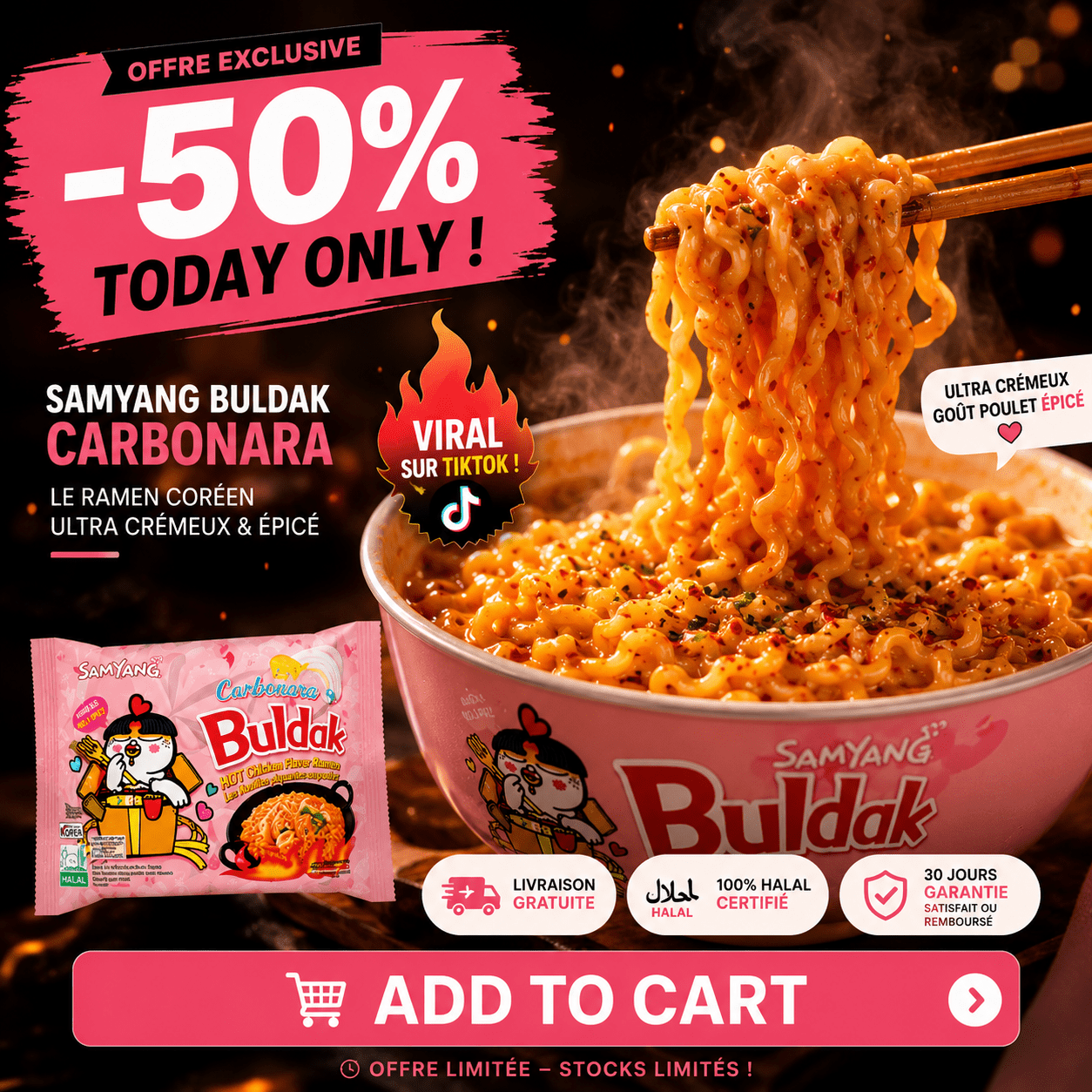 Samyang Buldak Carbonara 🌶️🧀 | 100% Halal Certifié | Le Ramen Viral & Crémeux - PikaonoodlesSamyang Buldak Carbonara 🌶️🧀 | 100% Halal Certifié | Le Ramen Viral & Crémeux