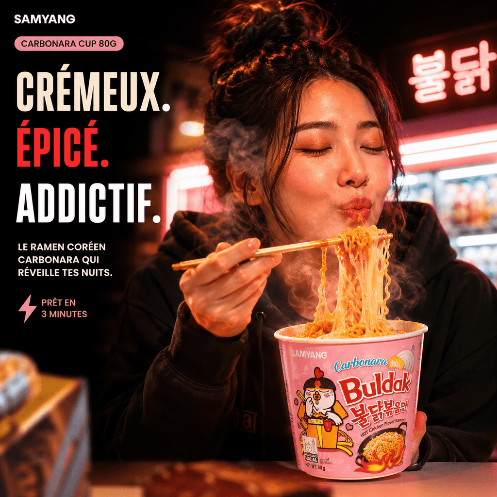 Samyang Buldak Carbonara (Cup 80 g) – Crémeux & Épicé, prêt en 3 min - PikaonoodlesSamyang Buldak Carbonara (Cup 80 g) – Crémeux & Épicé, prêt en 3 min