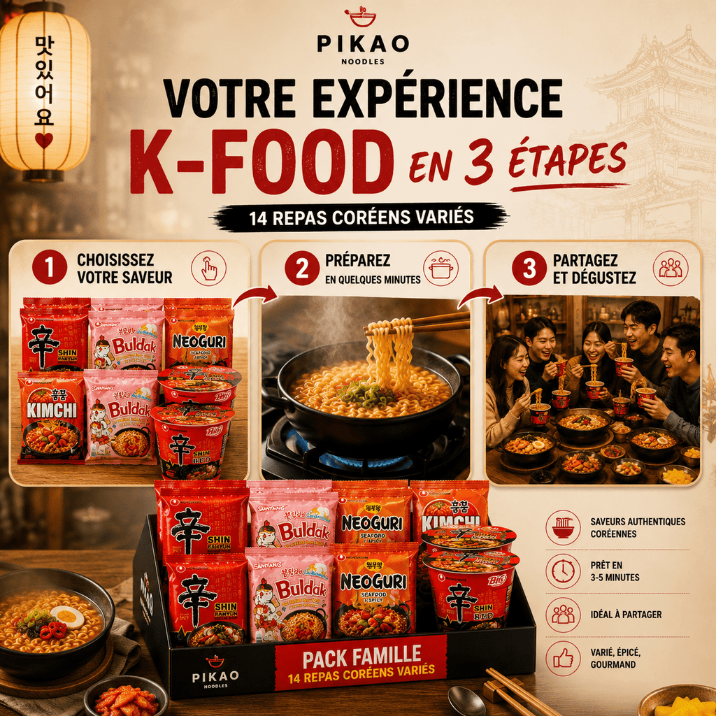 🔥 PACK FAMILLE PIKAO – 14 Repas Coréens Variés - Pikaonoodles🔥 PACK FAMILLE PIKAO – 14 Repas Coréens Variés