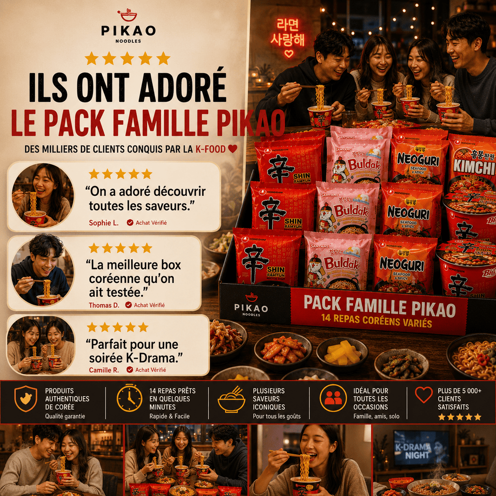 🔥 PACK FAMILLE PIKAO – 14 Repas Coréens Variés - Pikaonoodles🔥 PACK FAMILLE PIKAO – 14 Repas Coréens Variés