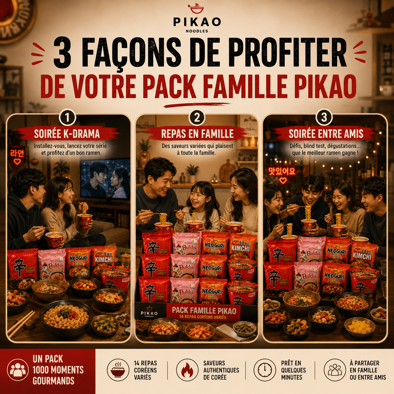 🔥 PACK FAMILLE PIKAO – 14 Repas Coréens Variés - Pikaonoodles🔥 PACK FAMILLE PIKAO – 14 Repas Coréens Variés